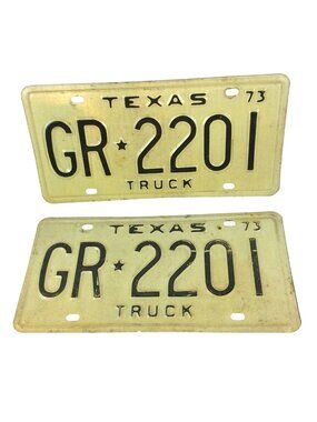 Vintage 1973 Texas Truck License Plates Set GR-2201 Collectible Garage Decor